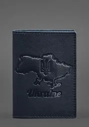 Шкіряна обкладинка для паспорта з мапою України синій краст