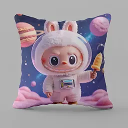 Декоративна 3D-подушка з принтом Лабубу №8, 35x35 см, велюрова, з наповнювачем, знімна наволочка