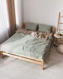 Постільна білизна євро Dushka Home Варена бавовна 20494 200х220 см фісташкова з бежевим - мініатюра 4