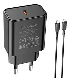Адаптер мережевий BOROFONE Type-C to Lightning Cable Power single port charger set BA71A чорний набір - мініатюра 3