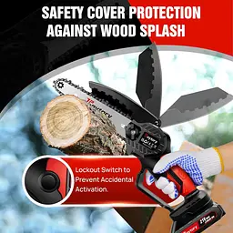 Бездротова бензопила Huini Mini Cordless 6 дюймів з великою літій-іонною батареєю, потужна електрична бензопила з 2 ланцюгами - мініатюра 7