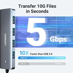 USB-хаб Ugreen CM219 4-in-1 USB Type-A to 4xUSB 3.0 HUB 1.5m Black (90879) - мініатюра 3