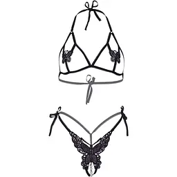 Комплект Leg Avenue Open cup bra and pearl panty Black - мініатюра 3