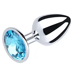 Анальна пробка Fantasy Silver Butt Plug Diamond L 9 см (блакитний) - мініатюра 2