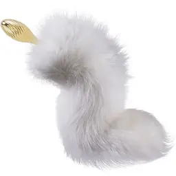 Металева анальна пробка Лисячий хвіст Lockink Sevanda White Fox-Tail Anal Pear-shape Plug - мініатюра 5