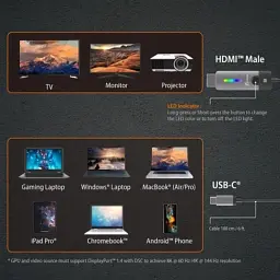 Кабель мультимедійний USB-C to HDMI M 1.8m 8K 60Hz LED RGB J5create (JCC157-N) - мініатюра 10