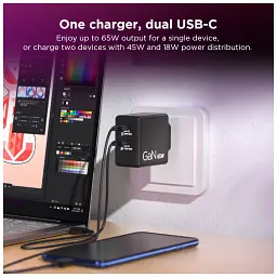Блок живлення до ноутбуку Lenovo Dual USB-C 65W GaN Charger (40AW065BEU) - мініатюра 10