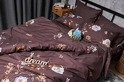 Комплект постільної білизни Moon&Star Микросатин Premium Floral Mocha сімейний 143х210х2 наволочки 2х70х70 - мініатюра 5