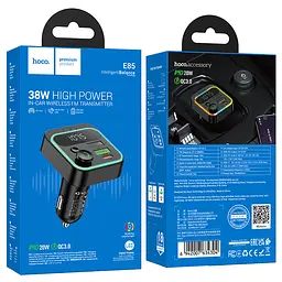 FM-трансмітер Hoco E85 Tiger PD20W+QC3.0 car BT FM transmitter чорний - мініатюра 2