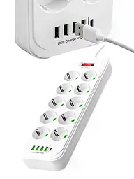 Мережевий подовжувач-фільтр PNS-02/D10 білий 5 м з LED-індикатором, 4 USB і PD Type-C