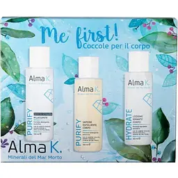 Набір догляду за тілом Alma K Me First Body Care Kit: Розслаблюючий гель для душу 100 мл + Мило-скраб для тіла 100 мл + Зволожуючий лосьйон для тіла 100 мл (125103)