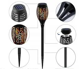 Садовий світильник Solar flame led light sensor activated 58см 600мАч Водонепроникний ліхтар факел Чорний - мініатюра 2