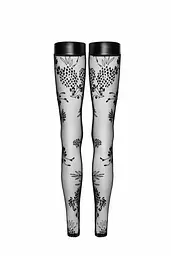 Панчохи без миска Noir Handmade F243 Tulle stockings with patterned flock embroidery, 3XL - мініатюра 5