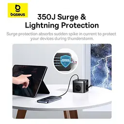 Сітчасте зарядне пристрій Baseus PowerCombo Cube Power Strip 3AC+2U+2C 30W 1.5m EU чорний E00066400117-00 - мініатюра 6