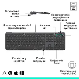 Клавіатура Logitech Signature Slim K620 for Business USB-C UA Graphite (920-013333) - мініатюра 3