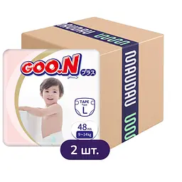 Упаковка підгузків Goo.N Plus L (9-14 кг) на липучках для дітей унісекс 96 шт. (48 шт. х 2 шт.)