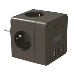 Мережевий адаптер 2E 4xТип F, 16A, 3xUSB-A, 1x USB-C, чорний (2E-AD431BK)