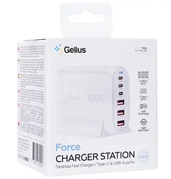 Мережевий зарядний пристрій Gelius Force GaN 100W GP-HC063 3USB-A + 3Type-C - мініатюра 8