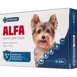Краплі на холку Vitomax Alfa протипаразитарні для собак 1.5-4 кг, 0.8 мл, 3 піпетки - мініатюра 2