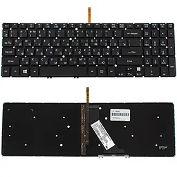 Клавіатура для ноутбука ACER (AS: M3-581, M5-581, V5-531, V5-551, V5-571 series) rus, black, без фрейма, підсвічування клавіш - мініатюра 2