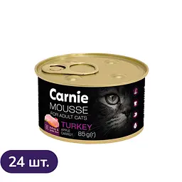 Набір вологого корму для котів Carnie м'ясний мус з індичкою, яблуком, морквою та желе 24 шт x 85 г