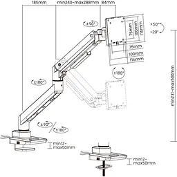 Настільне кріплення для монітора OfficePro MA801W 17-49` White [123469] - мініатюра 6