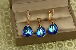 Набір Xuping Jewelry Велика крапля із синім каменем Сваровські золотистий