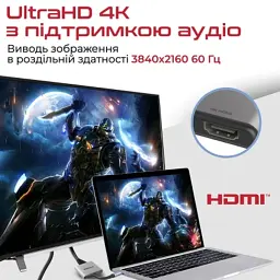 Перехідник USB-C to 2xHDMI 4K Promate (medialink-h2.grey) - мініатюра 4