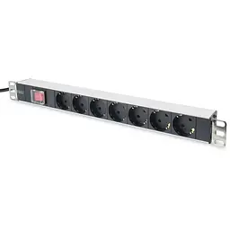 Digitus Блок розеток 1U, 7xSchuko, 16A, 250V, вимикач, вилка Schuko