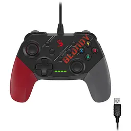 Геймпад Bloody GP30 для ПК, PS3, Switch та Android, USB чорно-червоно-сірий 1.8 м