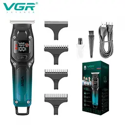 Тример чоловічий VGR V 964, акумуляторний для бороди та вусів, з насадками, синій