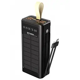 Power Bank 7GO GPW-09, ємність 30000 mAh, сонячна зарядка, вбудований кабель Lightning, LCD дисплей, чорний