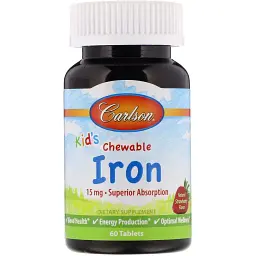 Мінерали Carlson Залізо Дитяче, 15 мг, смак полуниці, Kid's Chewable Iron, 60 жуватий (CAR-55940)