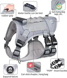 Шлейка для собак Vest, тактичний жилет з ручкою і системою MOLLE, регульований, Сірий М - мініатюра 3