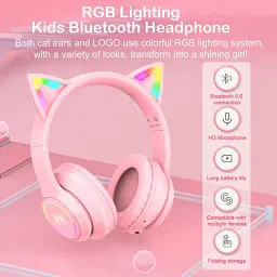 Бездротові ігрові навушники з котячими вушками Onikuma B90 RGB гарнітура з мікрофоном Pink (19117) - мініатюра 7