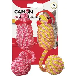 Іграшка для котів Camon Мишки з м'ячем, 8 см, 2 шт., в асортименті - мініатюра 2