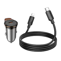 Автомобільний зарядний пристрій Hoco NZ16 Type-C PD 30W metal grey + кабель Type-C to Lightning - мініатюра 6