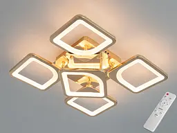 Стельова LED-люстра Diasha S8060/4+1G з пультом, золота, 72W, 3960 lm, квадратні акрилові плафони 42×42 см