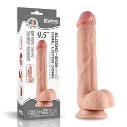 Фалоімітатор LoveToy Sliding-Skin Dual Layer Dong 9.5, 24 см (тілесний)