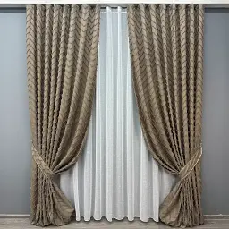 Комплект штор з тюлем VR-Textil Льон Букле, какао з білим, 2 штори 150×270 см + тюль 400×270 см, арт. 71-041/3