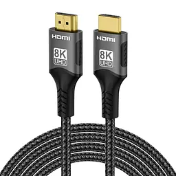 Кабель 8K HDMI 2.1, 1 метр, Ultra High Speed 8K (48 Гбіт/с), в нейлоновому обплетенні, сірий