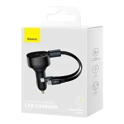 Автомобільний зарядний пристрій Baseus Enjoyment Retractable 2-in-1 Car Charger Type-C+Type-C 33W C00035500111-00 Black - мініатюра 6