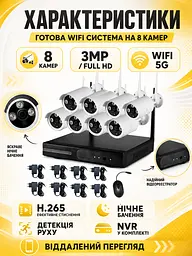 Комплект відеоспостереження WiFi Kit 5G на 8 камер 1080p з NVR в дім, офіс (49675976) - мініатюра 3