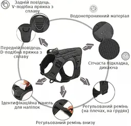 Шлейка для собак Harness K9 Long, металева пряжка фастекс і система MOLLE, Чорний, М - мініатюра 4