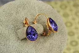 Сережки Xuping Jewelry Сваровськи обітниця із фіолетовими каменями 1,5 см золотисті - мініатюра 2