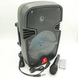 Портативна колонка бездротова акумуляторна Bluetooth караоке акустика 8" з мікрофоном USB FM 40 Вт UKC RE-258 (HS 008) чорний - мініатюра 2