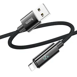 Дата кабель Hoco U125 Benefit 2.4A USB to Lightning with display (1.2m) Black - мініатюра 3