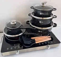 Набір посуду Higher Kitchen HK-305 17 предметів з кришками з гранітним покриттям каструлі, ківш, сковорода - мініатюра 2