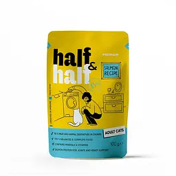 Корм вологий Half&Half для дорослих кішок, шматочки з лососем у желе, 100 г павука (арт.20901)