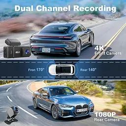 Відеореєстратор спереду та ззаду 4k+1080P, CHORTAU WiFi Dual Dash Cam з додатком, 2,99-м' IPS відеореєстратор для автомобілів - мініатюра 6